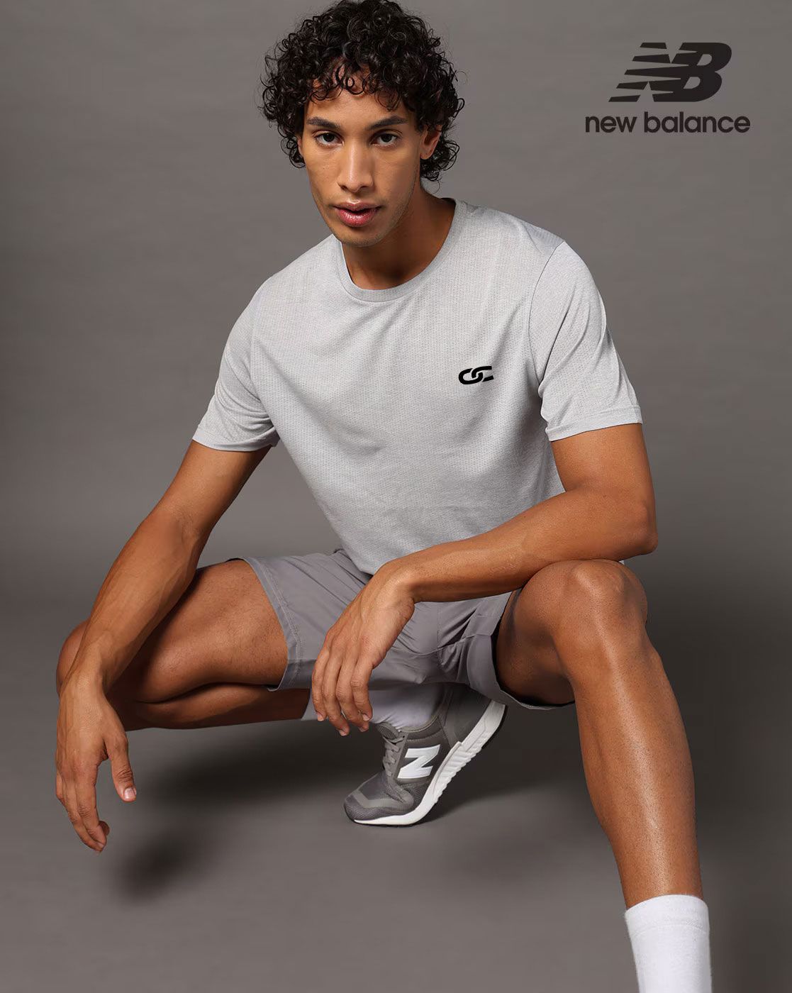Model in grey LockedIn sportswear